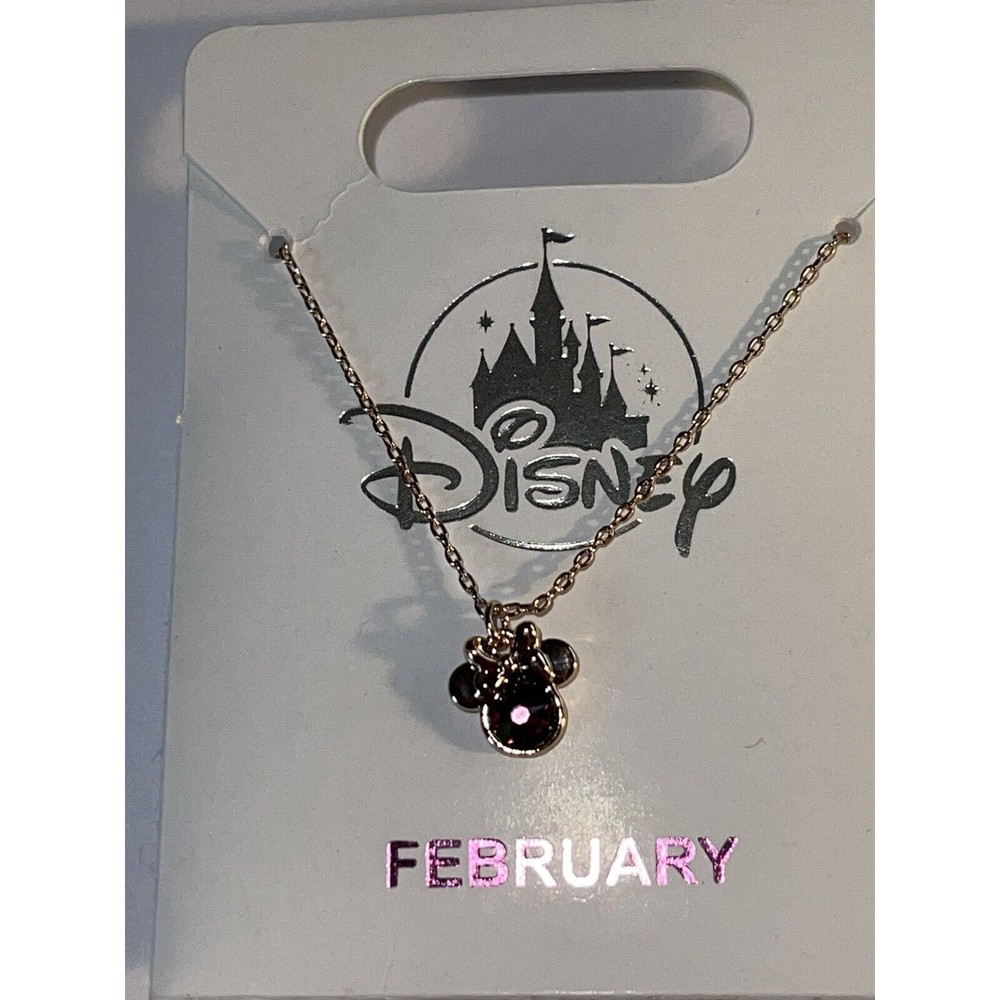 Disney Parks Minnie Mouse Swarovski Birthstone Necklace Gold FEBRUARY New - Picture 2 of 2